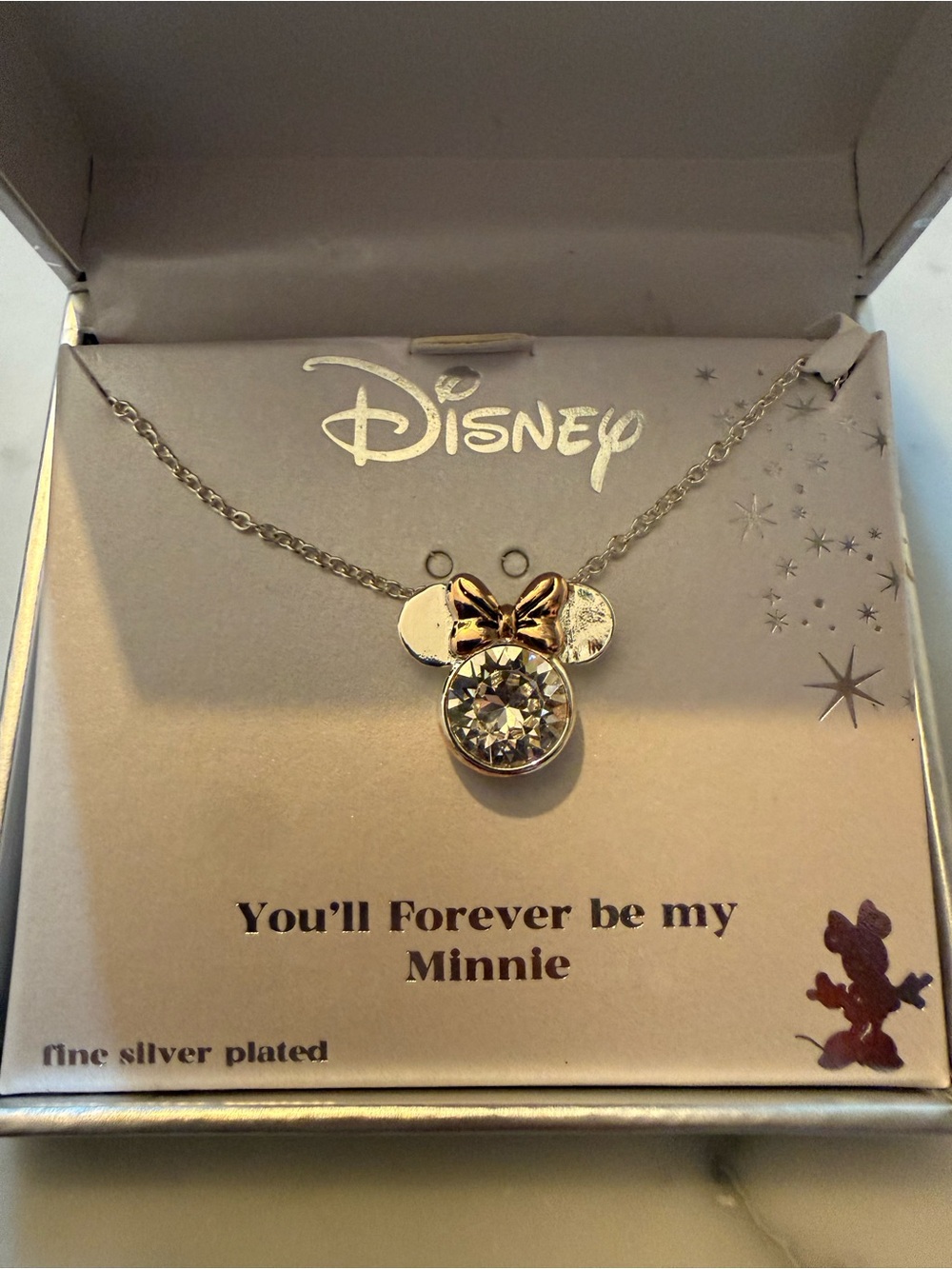 Disney Silver-Plated Minnie Pendant Necklace with Gold Bow Accent